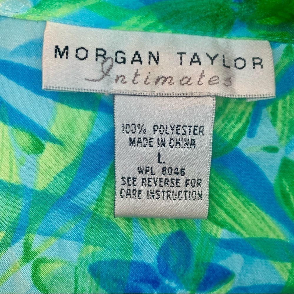Morgan Taylor Intimates Top Sleep Top Large Sleeveless Teal Green Satin Tropical - Picture 6 of 12